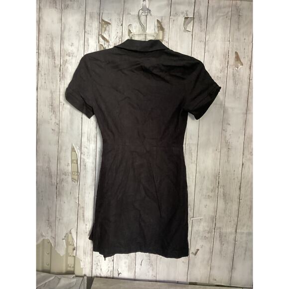 BCBGeneration Black Linen Blend Faux Wrap Button-Side Mini Dress Size 2 - Picture 2 of 4